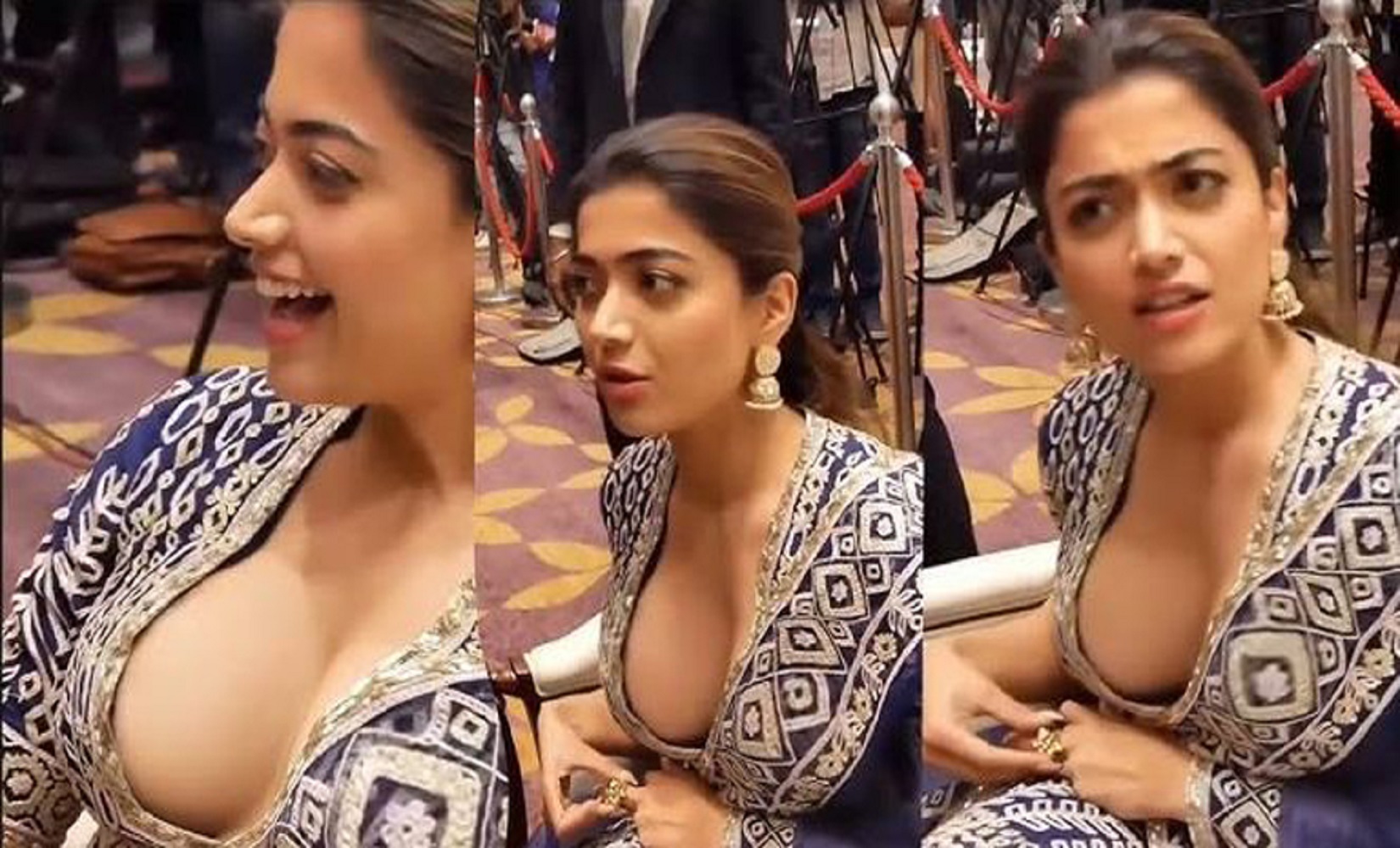 খোলামেলা শাড়িতে কটাক্ষের মুখে রাশমিকা